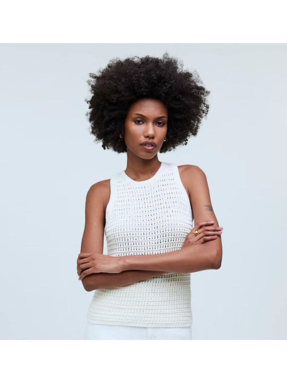 Madewell Crochet-Knit Crewneck Sweater Tank Women's Size Large Ivory New W/ Tag!
